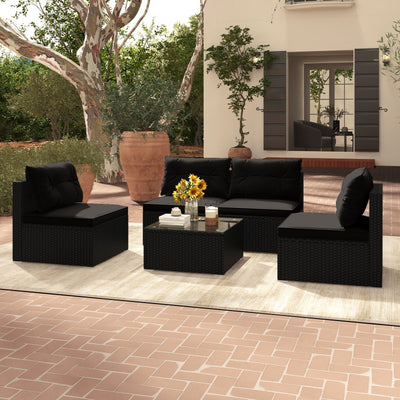 5-Piece Outdoor Patio Furniture Set with Cushions and Coffee Table