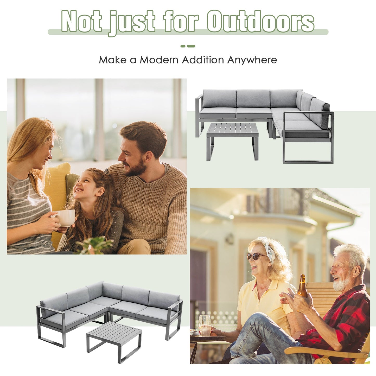 4 Pieces Aluminum Patio Furniture Set with Thick Seat and Back Cushions-Gray