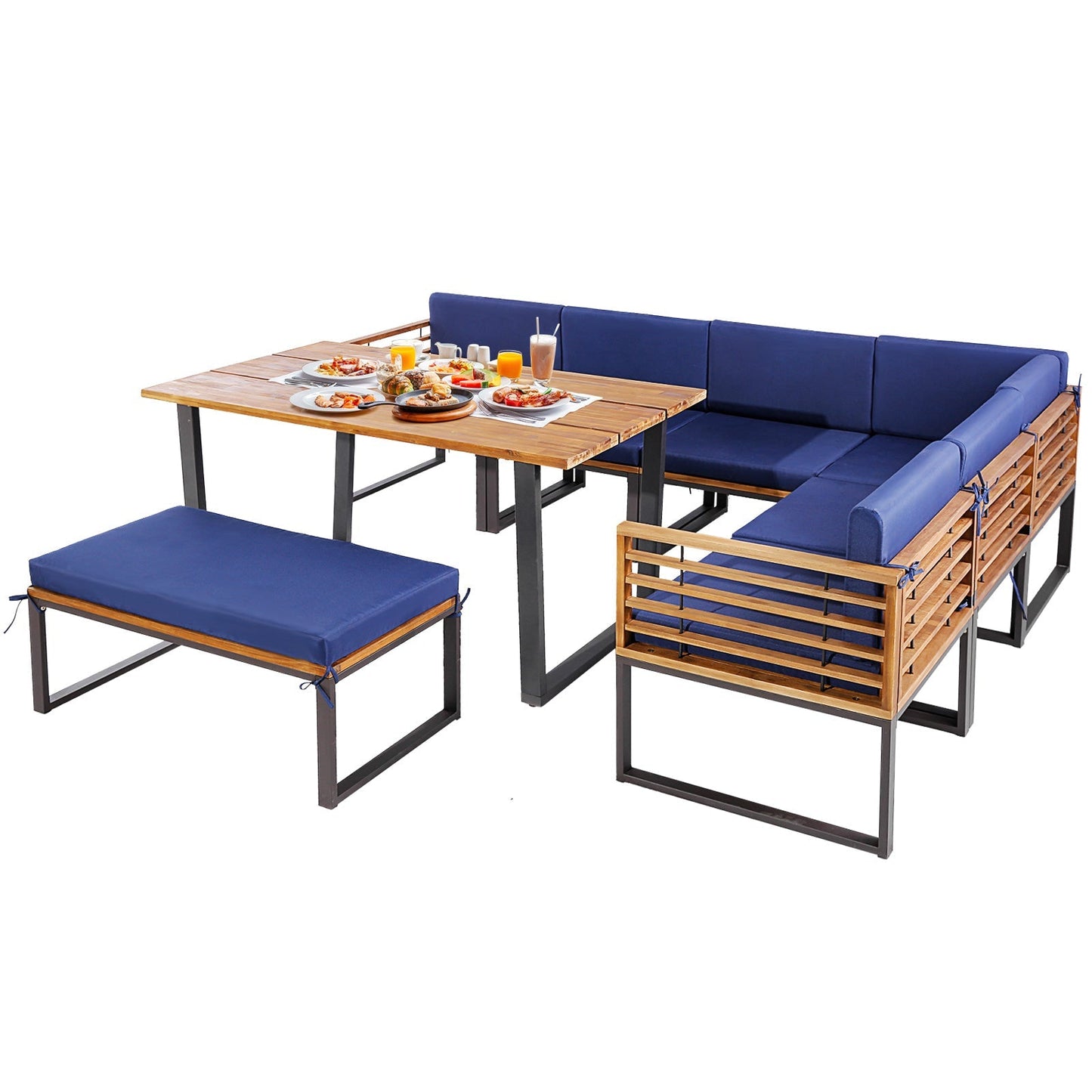 Patio Furniture Set: Patio Dining Set+Teak Wood Side Table+3 Pieces Patio Rattan Bistro Set