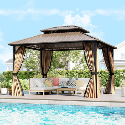 Hardtop Gazebo 10x10 ft with Netting and Curtains