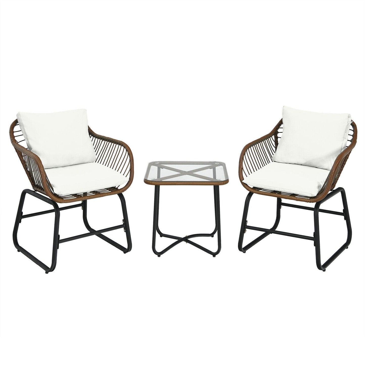 Patio Furniture Set: Patio Dining Set+Teak Wood Side Table+3 Pieces Patio Rattan Bistro Set