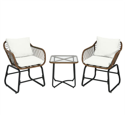 Patio Furniture Set: Patio Dining Set+Teak Wood Side Table+3 Pieces Patio Rattan Bistro Set