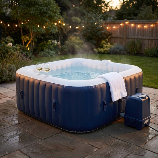 Hot Tub for 4-6 Person,  Outdoor Patio Large Inflatable Hot Tub Home SPA, with 130Pcs Massage Jets, 910L, 4 Filters, 2 Cup Holders, Lockable Cover, Storage Bag, Max 104℉, 73In, Navy — Studio Shot