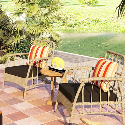 Patio Furniture Set: Patio Dining Set+Teak Wood Side Table+3 Pieces Patio Rattan Bistro Set