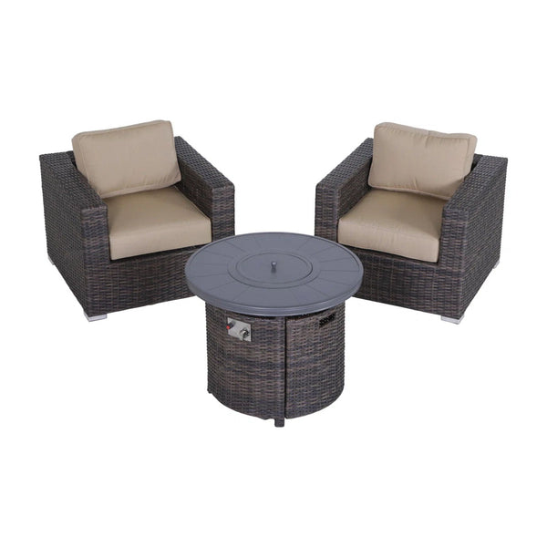 Rattan Patio Set With Comfortable Cushions And Fire Pit
