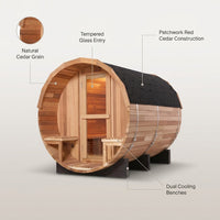 6-Person Patchworkred Cedar Traditional Steam Barrel Sauna — Lifestyle