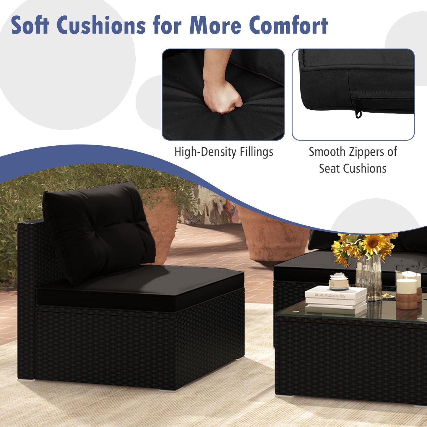5-Piece Outdoor Patio Furniture Set with Cushions and Coffee Table
