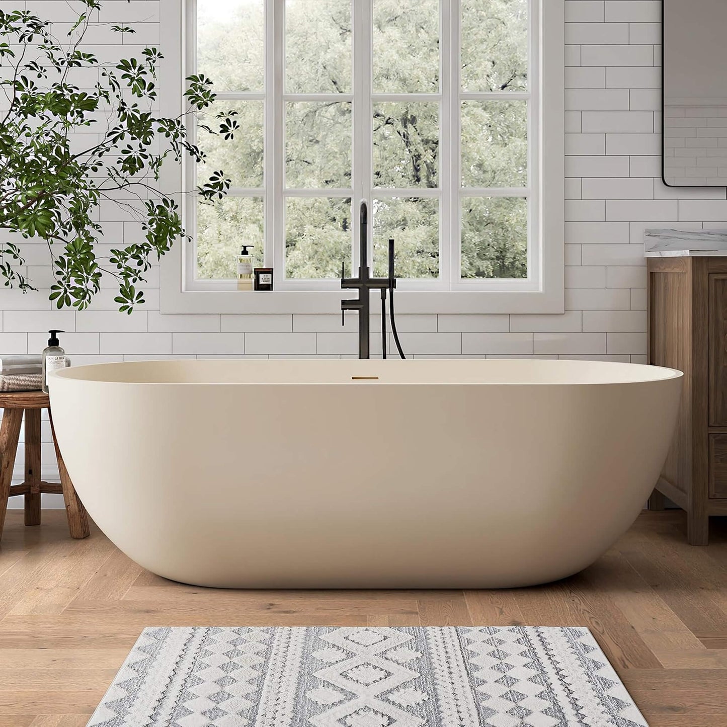 [69X30-Inch] Nuvia Freestanding Oval Stone Resin Soaking Tub With Overflow Drain (SAK35786)