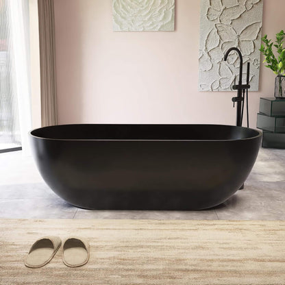 [69X30-Inch] Nuvia Freestanding Oval Stone Resin Soaking Tub With Overflow Drain (SAK35786)