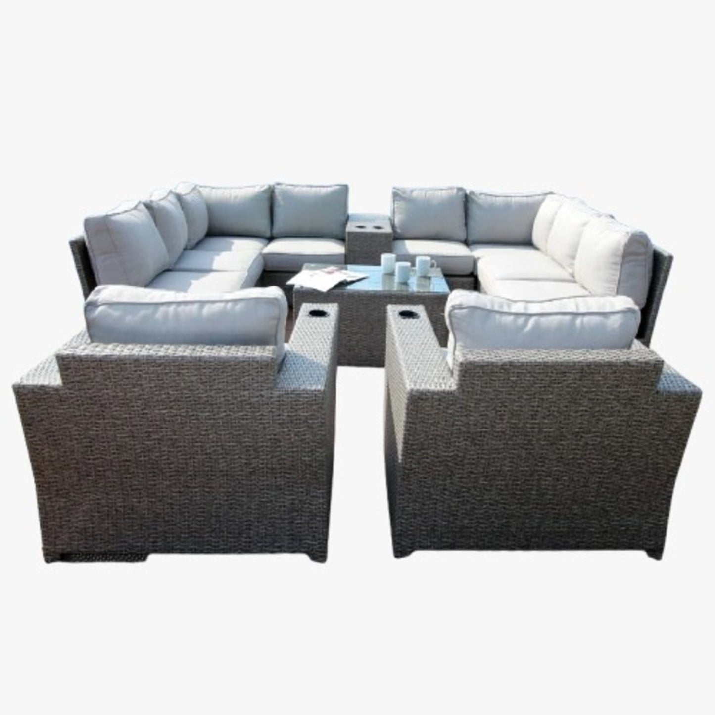 Fully Assembled 8-Person Outdoor Wicker Seating Group with Cushions