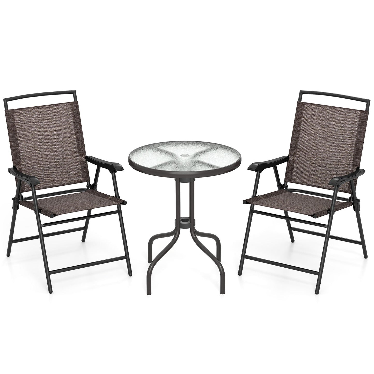 8-Piece Outdoor Furniture Set-Solar Umbrella Bistro Set Conversation Set Chaise Lounger Folding Bed Side Table Swing Chair & Dining Set