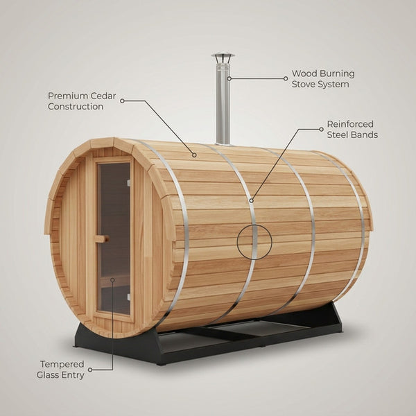 Outdoor Barrel Traditional Steam Cedar Wood Sauna with Wood Burning Stove