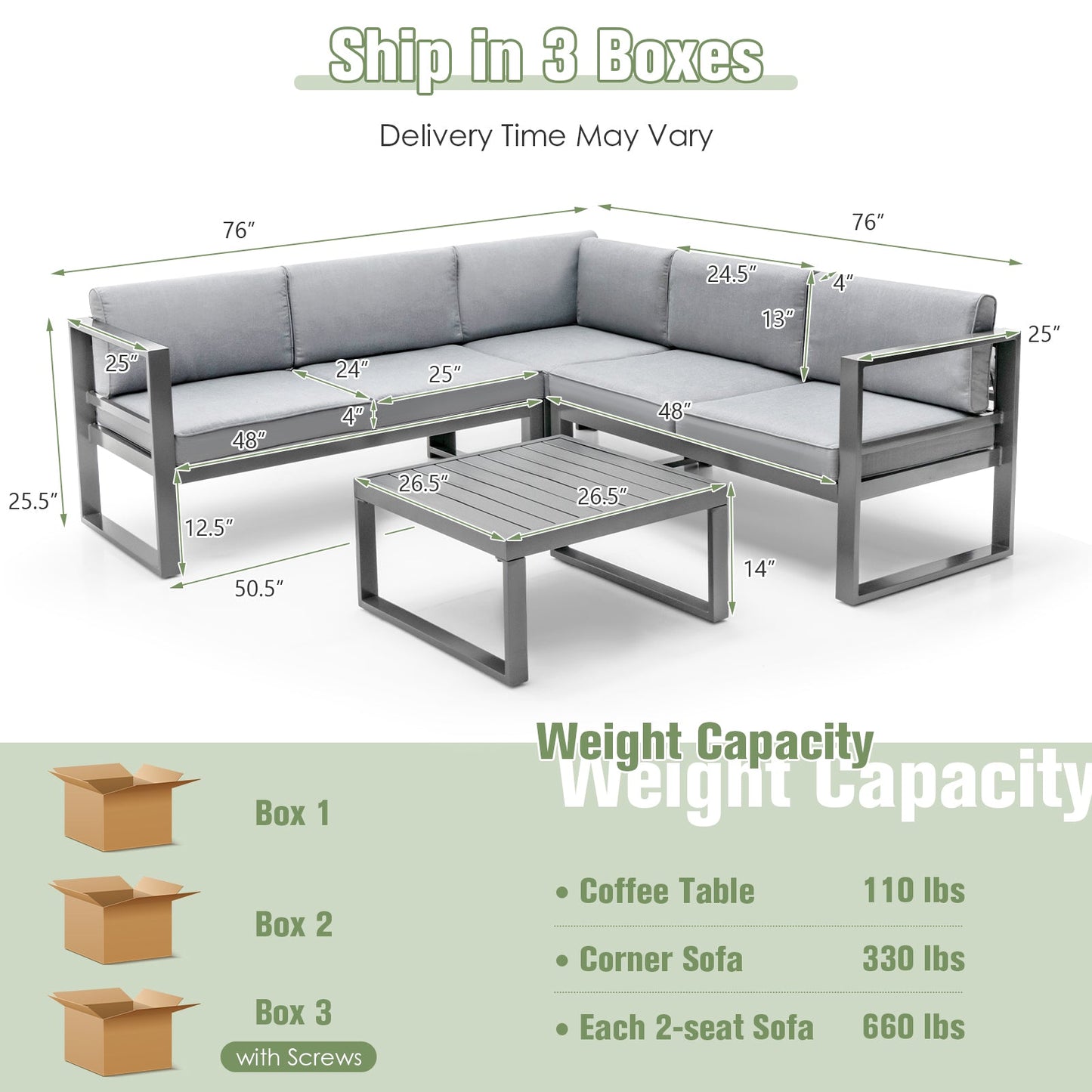 4 Pieces Aluminum Patio Furniture Set with Thick Seat and Back Cushions-Gray