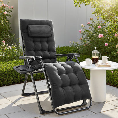 JHK Zero Gravity Set of 2 Portable Recliner Camping Patio Outdoor Garden Lounge Chair with Cup Holder Trays Adjustable Pillow