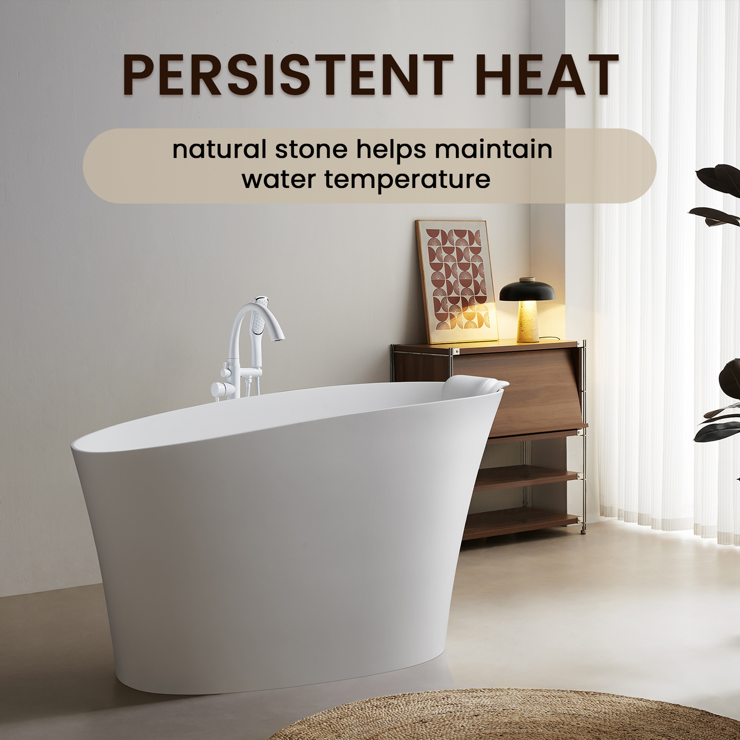 51" Solid Surface Oval Freestanding Glossy Bathtub