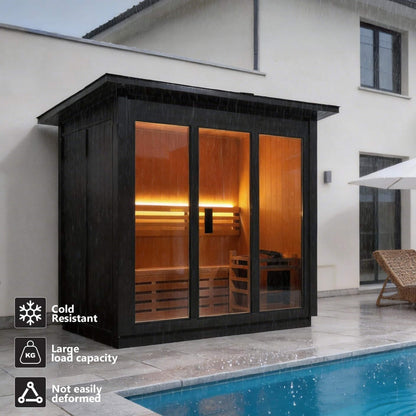 Custom 6-Person Luxury Canadian Hemlock Outdoor Steam Sauna With Heater And Stones [Made-To-Order] (SAK63821)