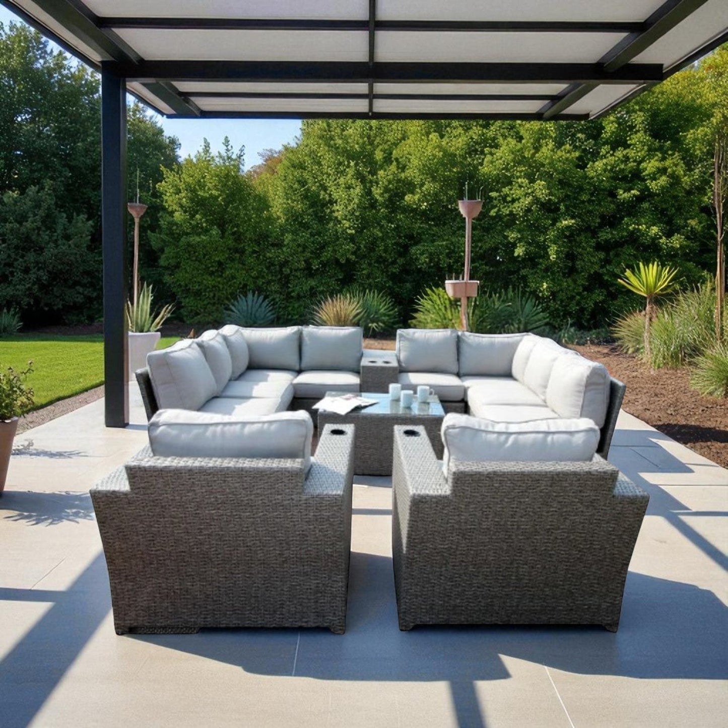 Fully Assembled 8-Person Outdoor Wicker Seating Group with Cushions
