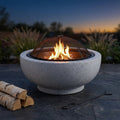 Contemporary Wood round Burning Fire Pit in Grey