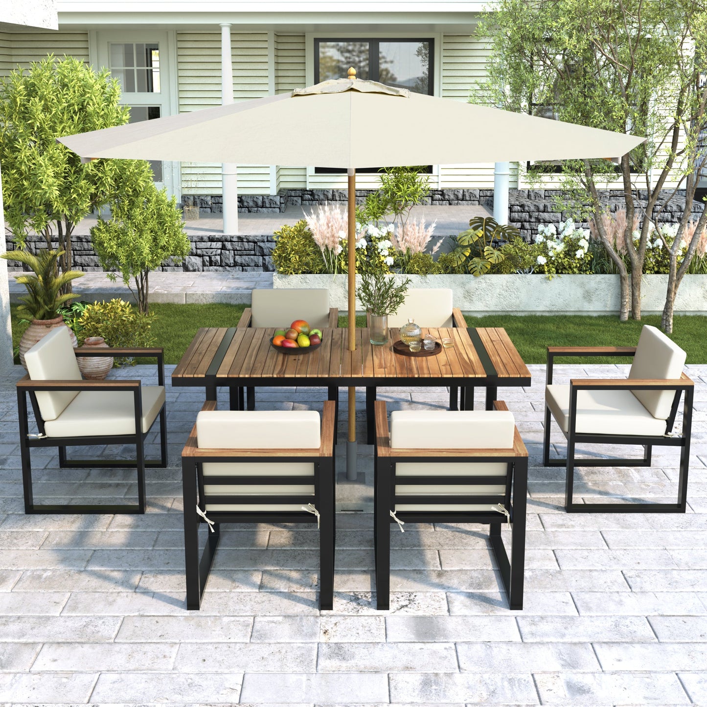 7 Pieces Outdoor Dining Set Patio Dining Table and Chair Set