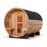 6-Person Patchworkred Cedar Traditional Steam Barrel Sauna — Studio Shot