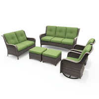 Patio Furniture Set 6-Piece Outdoor Patio Conversation Set with Green Cushions Lawn Furniture — Studio Shot