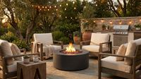 32 In. W X 13.5 In. H Iron Propane Gas Burning round Outdoor Patio Fire Pit in Dark Grey — Lifestyle