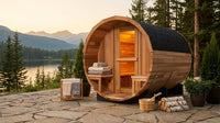 6-Person Patchworkred Cedar Traditional Steam Barrel Sauna — Lifestyle