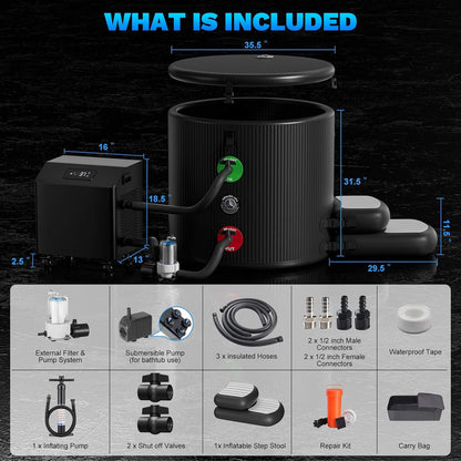 FCP Premium XL 120 Gal Cold Plunge Tub Kit With 1HP Chiller, Filter, And Pump (SAK92632)